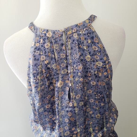 Joie Makana D Metallic Silk Dress Floral Halter Periwinkle Women Small - Picture 7 of 12